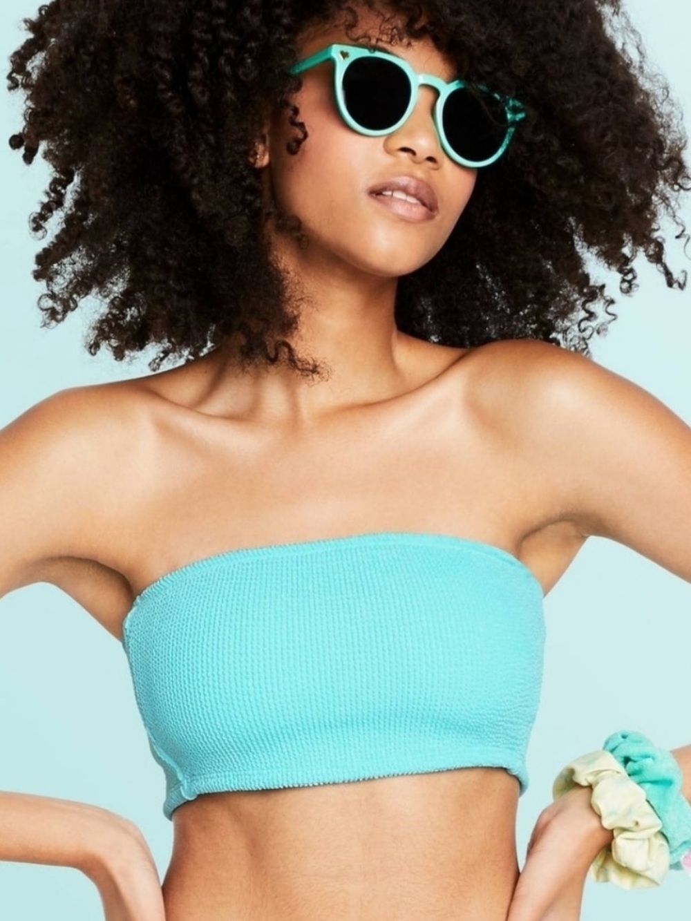 Stoney Clover Lane x Target Ribbed Puckered Blue Bandeau Bikini Top with Straps